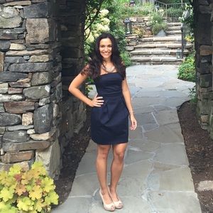 Strapless navy blue dress